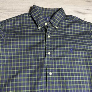 Polo Ralph Lauren Plaid Button Down Shirt Men L Blue Green
